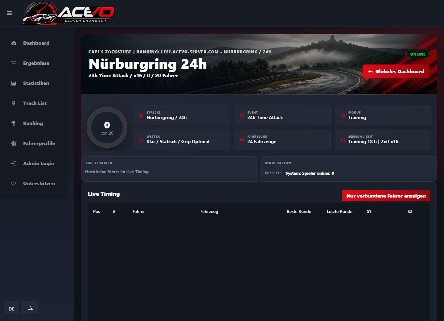 AC EVO live timing and driver statistics dashboard
